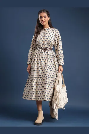 Taavi Bagru Printed Pure Cotton Mandarin Collar Neck Dress