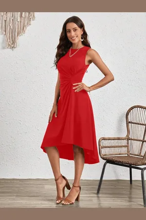 OOMPH Women Fit & Flare Dress with High-Low Hemline