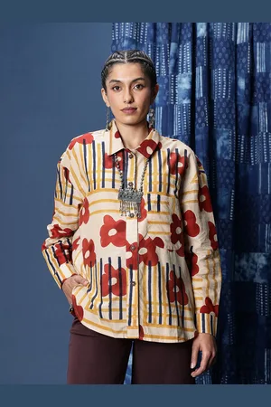 Taavi Floral Printed Drop-Shoulder Sleeves Relaxed Fit Bagru Casual Shirt