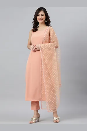 Janasya Women Peach-Coloured Kurta with Palazzos & Dupatta