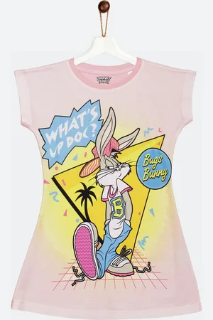 YK Girls Pink Bugs Bunny Print T-shirt Dress
