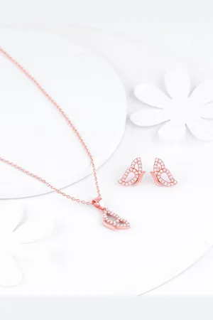 GIVA 925 Sterling Silver Rose Gold-Plated CZ Stone Dazzling Butterfly Necklace & Earrings