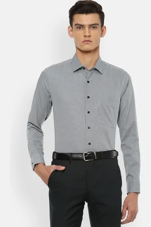 Louis Philippe Men Grey Slim Fit Textured Pure Cotton Casual Shirt