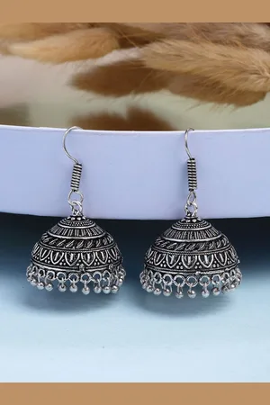 Anouk WomenSilver Plated Oxidised German Silver Jhumka Earrings