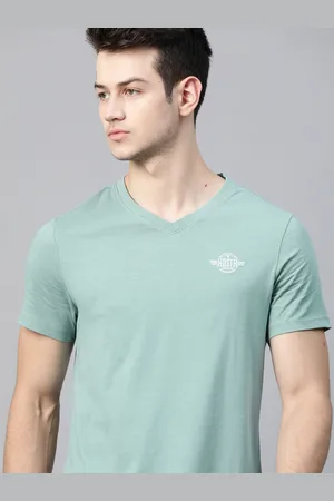 Roadster Men Blue Brand Logo V-Neck Pure Cotton T-shirt
