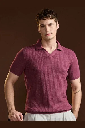 The Bear House Men Self Design Polo Collar Cotton T-shirt