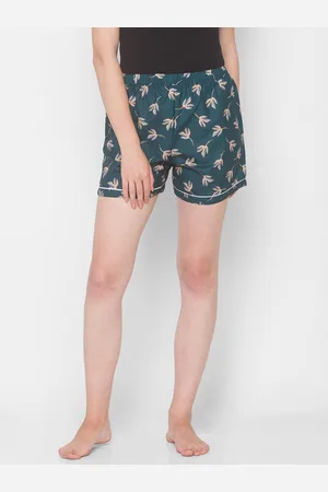 FashionRack Women Green & Yellow Printed Mid-Rise Lounge Shorts
