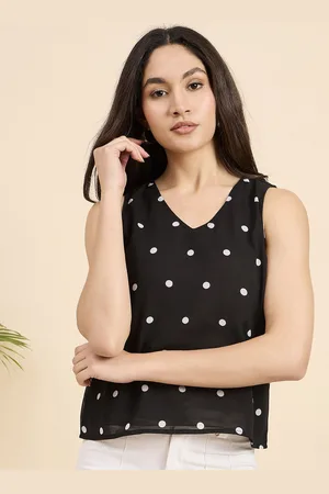 Mast & Harbour Polka Dot Print Georgette Crop Top