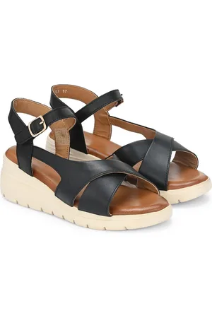 Delize Striped Leather Wedge Sandals with Buckles