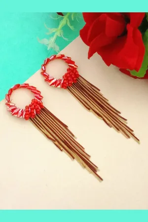 DIVASTRI Gold-Plated Artificial Beads Contemporary Shaped Drop Earrings