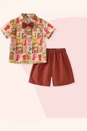 Stylecast Girls Brown & Beige Printed Shirt with Shorts