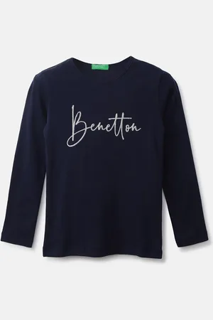 Benetton Navy Blue & Grey Print Top