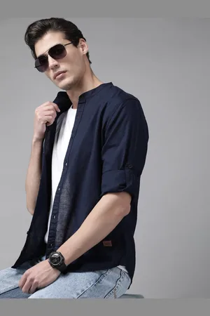 Roadster Men Navy Blue Solid Cotton Sustainable Shirt