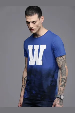 WROGN Men Blue & Black Brand Logo Printed Slim Fit T-shirt
