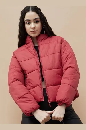 Lifestyle Women Mock Collar Solid Casual Puffer Jacket