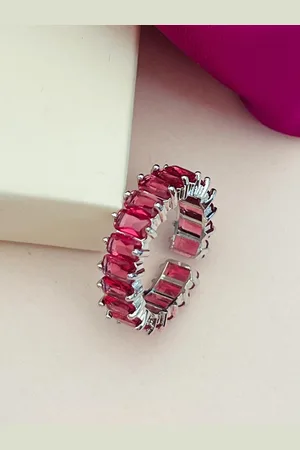 ABDESIGNS Exquisite Silver Plated American Diamond Stone Studded Ring