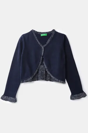Benetton Kids Girls Navy Blue Front Open Sweater