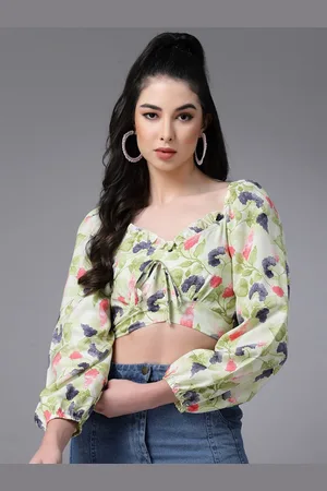 DressBerry Floral Print Sweetheart Neck Crepe Crop Top