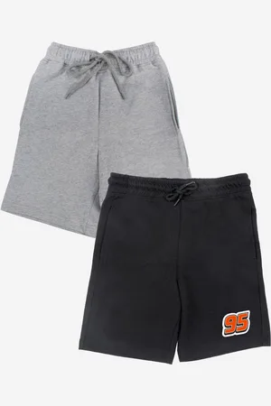 YK Boys Pack of 2 Solid Regular Fit Regular Shorts with Cars Print Detail