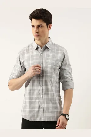 Provogue Men Spread Collar Grid Tattersall Checked Cotton Casual Shirt