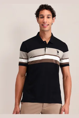 U.S. Polo Assn. Men Striped Polo Collar Pockets Slim Fit T-shirt