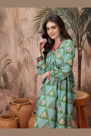Sangria Floral Printed Ethnic Dress