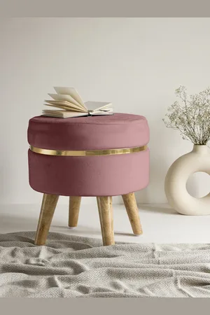 Clasiko Adults Pink & Gold-Toned Ring Solid Ottoman With Wooden Legs