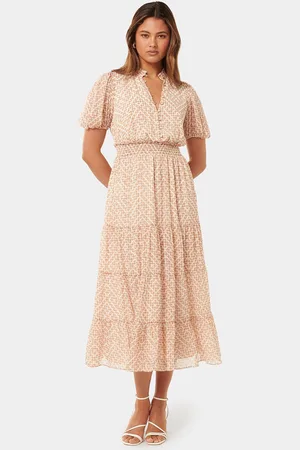Forever New Print Flared Sleeve Fit & Flare Midi Dress