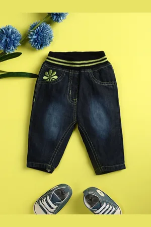 V-Mart Infant Kids Mid Rise Clean Look Embroidered Detail Slim Fit Light Fade Cotton Jeans