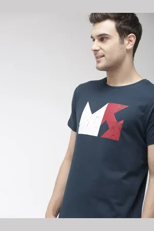 Mast & Harbour Mast Harbour Men Navy Blue White Printed Round Neck Pure Cotton T-shirt