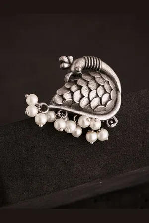ATIBELLE Artificial Beads Silver Plated Peacock Design German Silver Finger Ring