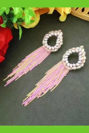 DIVASTRI Gold-Plated Artificial Beaded Contemporary Drop Earrings