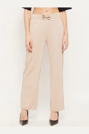 EDRIO Women Beige Solid Cotton Track Pants