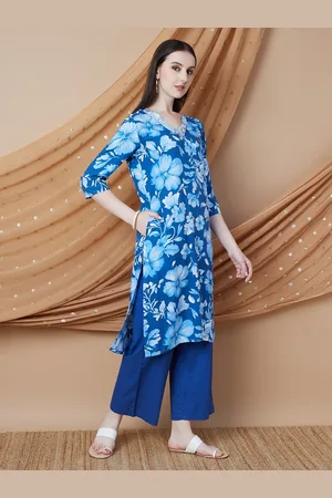 Lifestyle Floral Printed V-Neck Straight Kurta
