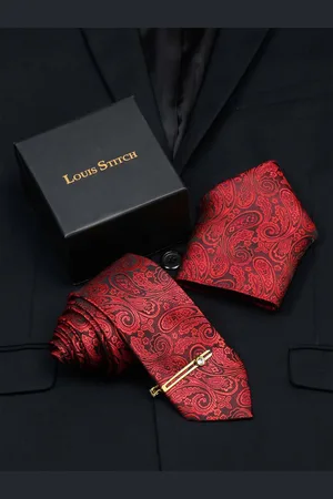 LOUIS STITCH Men Italian Silk Necktie Accessory Gift Set