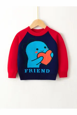 Stylecast Boys Navy Blue & Red Graphic Printed Cotton Pullover Sweater