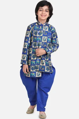 BownBee Boys Blue & Beige Printed Sherwani Set