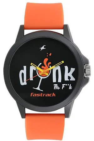 Fastrack Unisex Black & White Printed Dial & Orange Straps Analogue Watch 38024PP31
