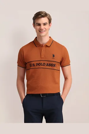 U.S. Polo Assn. Men Typography Printed Polo Collar Cotton Slim Fit T-shirt