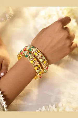 Rubans Set of 2 Stone Studded 22KT Gold Plated Stone Studded Bangles