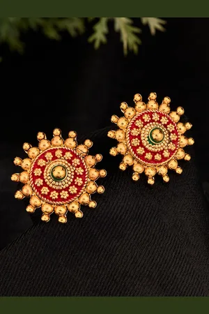 ATIBELLE Gold-Plated Floral Meenakari Work Studs