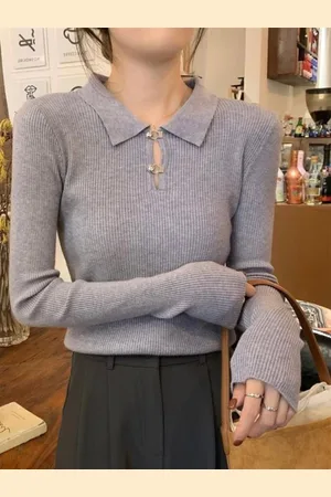 HERE&NOW Women Shirt Collar Extended Sleeves Top