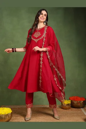 Ahika Floral Embroidered Zari Empire Anarkali Kurta with Trousers & Dupatta
