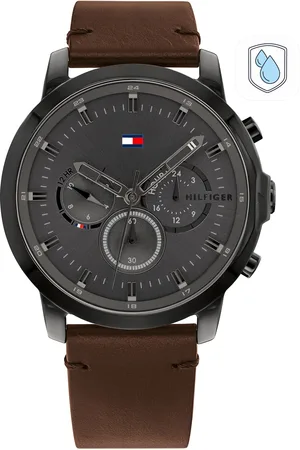 Tommy Hilfiger Men Gunmetal-Toned Dial & Brown Leather Straps Chronograph Watch TH1791799W
