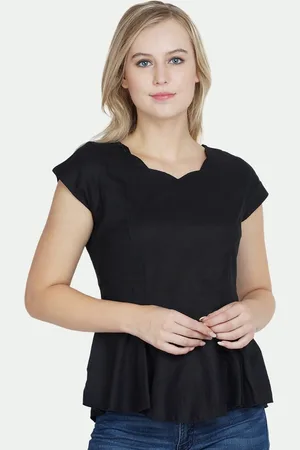 PATRORNA Women Black Accordion Pleats Peplum Top