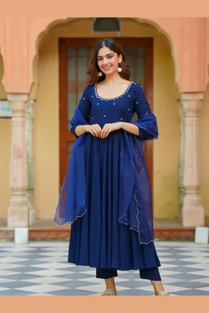 Ambraee Floral Yoke Design Empire Beads and Stones Anarkali Kurta With Trousers & Dupatta