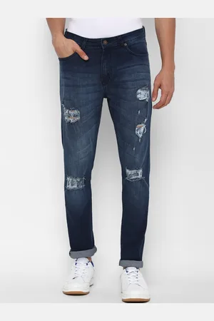Forever 21 Men Navy Blue Mildly Distressed Stretchable Jeans