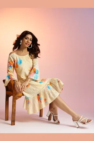 Liva Floral Print Bell Sleeve Liva A-Line Midi Dress