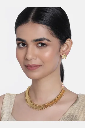 I Jewels Golden Gold Plated South Indian Style Temple Necklace Jewellery Set
