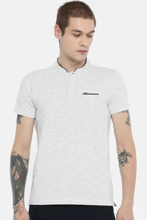 SPYKAR Men White Black Printed Slim Fit Polo Collar Pure Cotton T-shirt